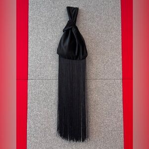 Elegant Velvet Wristlet Knot Black Mini fringe Bag